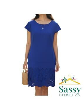 ✨ ANN TAYLOR Purple Laser Cut Hem Dress 10P Petite Cap Sleeve EUC 💜